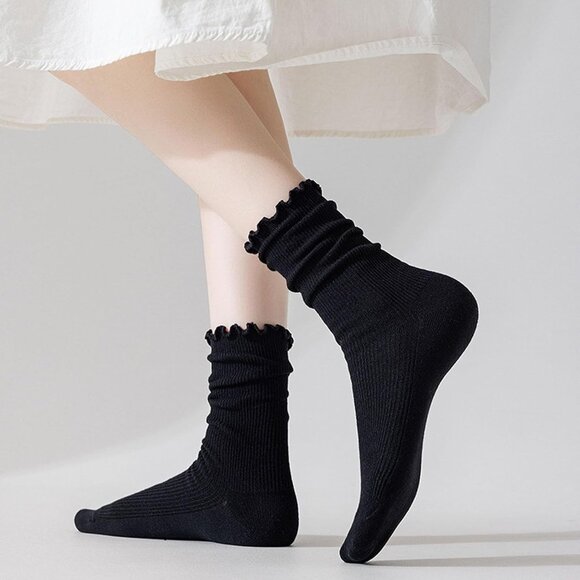 Black Ruffle Socks for Women Casual Cute Cotton Crew Socks Frilly Novelty - Picture 3 of 6